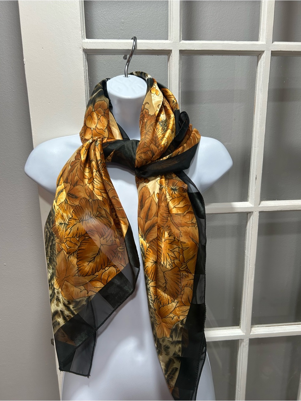 Floral Gold and Black Lightweight Women's Scarf
